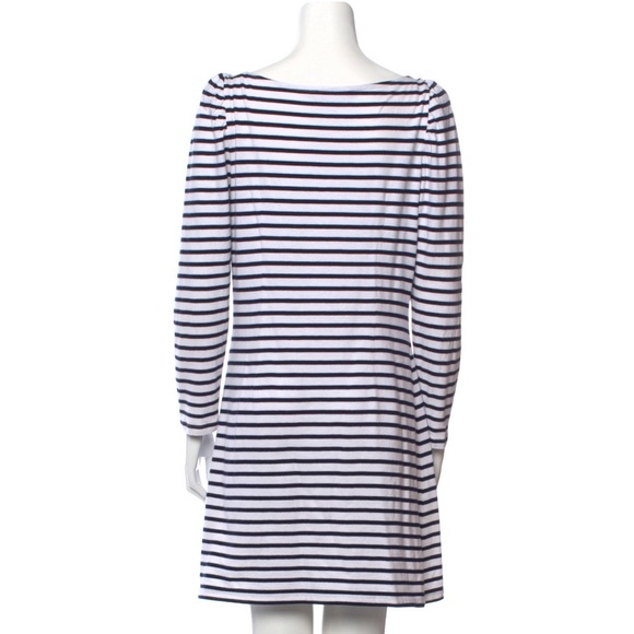 A.L.C. 100% cotton Navy & White Nautical Stipe Bateau Neck 3/4 Sleeve Dress US L - Picture 6 of 9